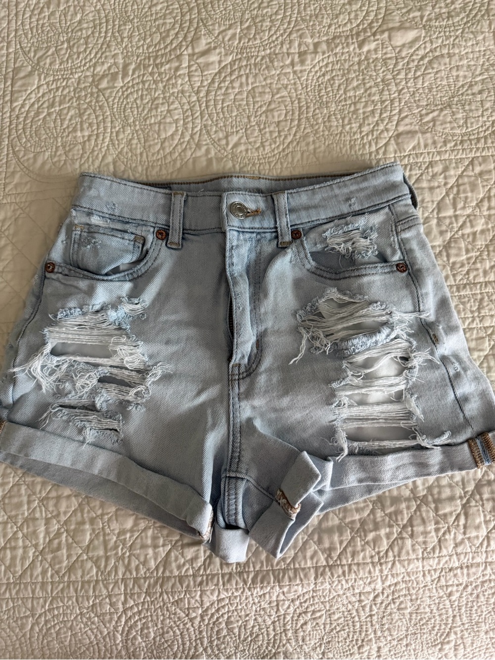 American Eagle Light Wash Distressed mom Shorts
